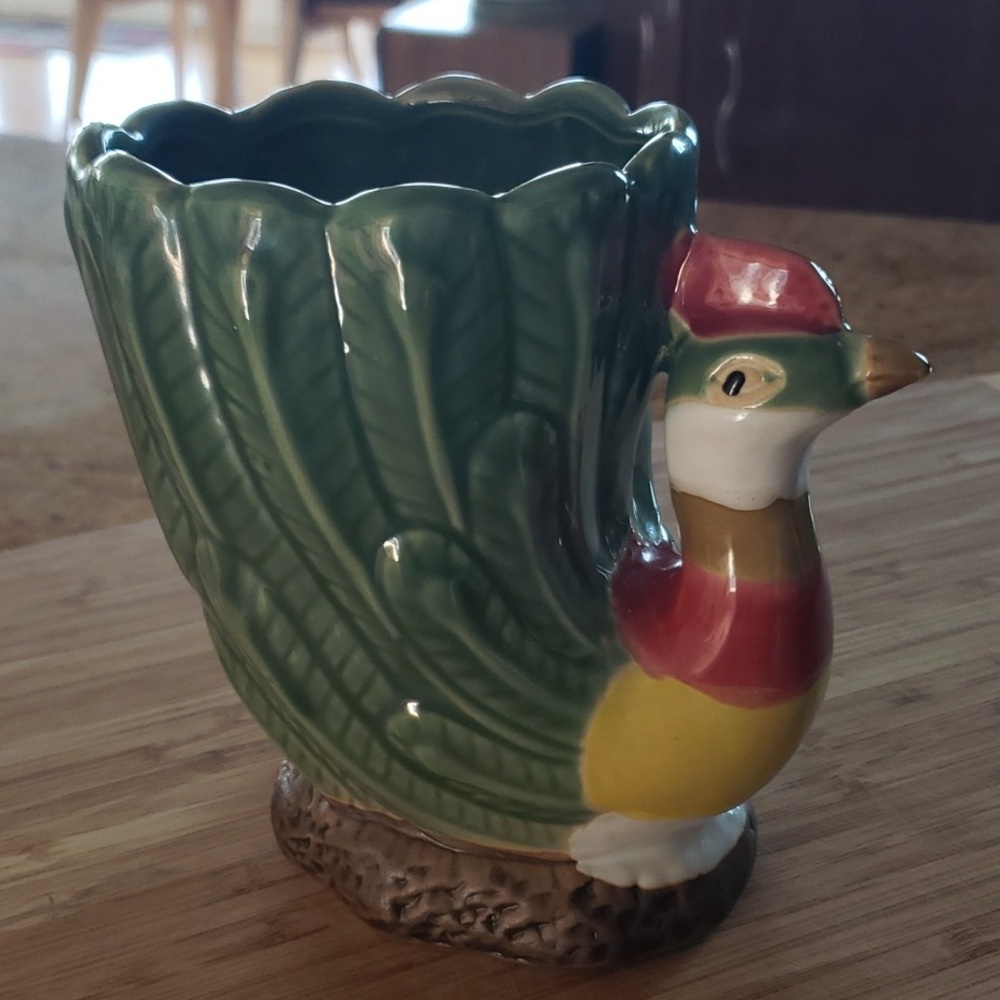 Vintage Green Pheasant Planter, Colorful Game Bird Planter. - Picture 2 of 16